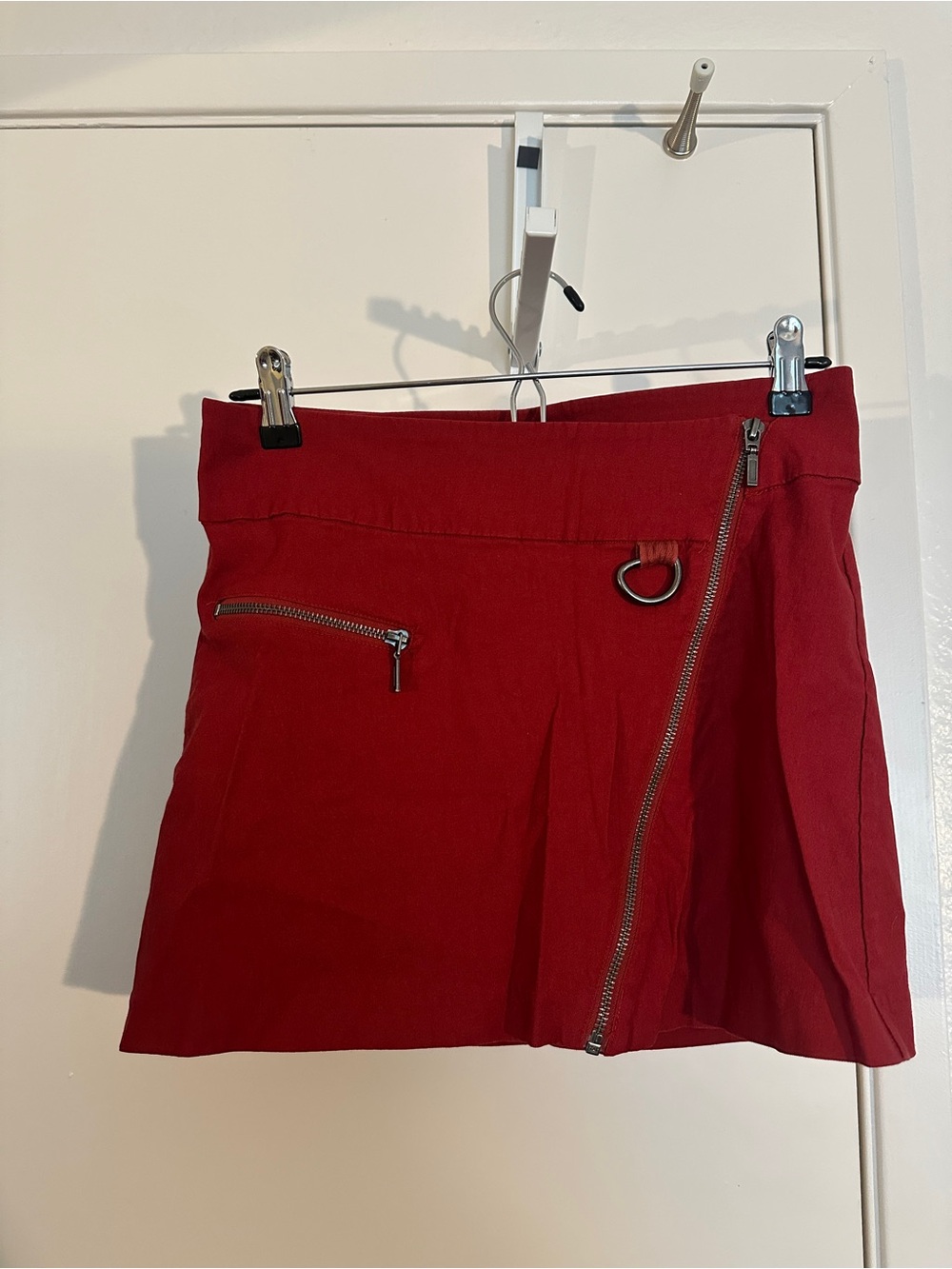 silence + noise Red Zip-Front Mini Skirt with Ring Detail